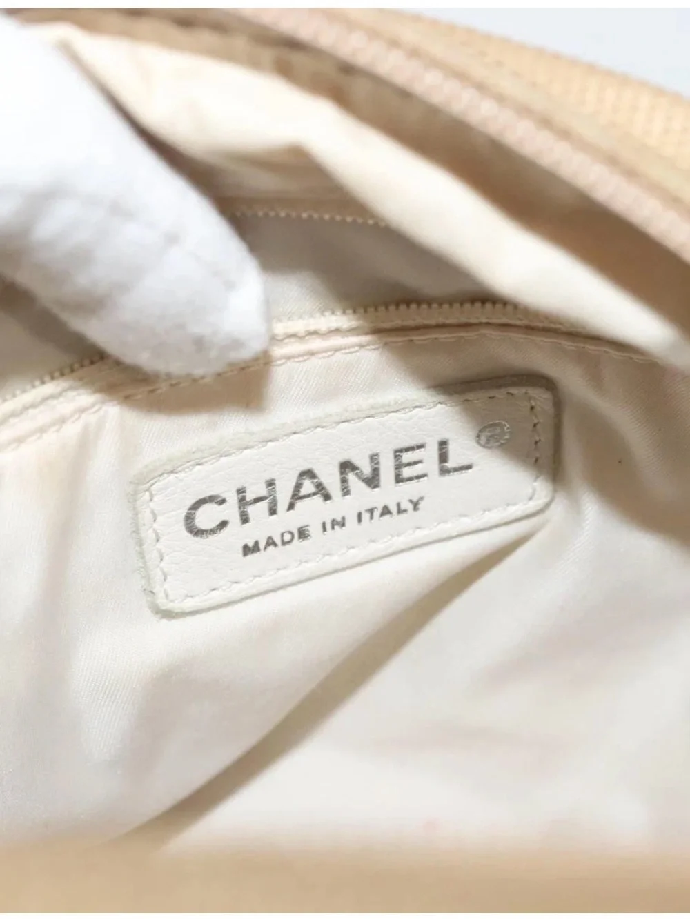 👜 CHANEL Beige Champagne Coated Canvas Metallic Silver shoulder Bag Quilted Auth